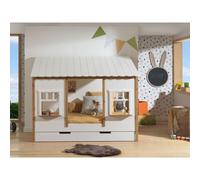 Vipack Lit Cabane Avec Toiture Blanche 90 X 200 Cm Sans Sommier + Lit Gigogne