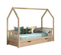 Vipack Lit enfant Cabane 90x200 cm, tiroir, encadrement latéral, pin massif naturel
