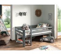 VIPACK Lit de jeu à couchette avec surface de couchage 90 x 200 cm, échelle et sommier à lattes à roulettes inclus, pin massif laqué gris