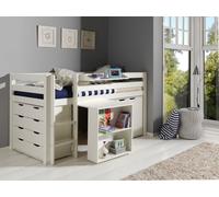 Vipack Lit de jeu Pino avec bureau, commode à tiroirs et commode 2 portes - Lit en pin massif, Meubles d'appoint MDF laqué blanc, Dimensions : 210 cm x 114 cm x 106 cm ; PICOHSBUKSKD14