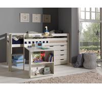 Vipack Lit de jeu Pino – lit en pin massif avec bureau et commode à tiroirs en MDF laqué blanc