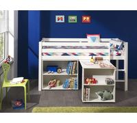 Vipack Lit de jeu Pino avec bureau et étagère - Lit en pin massif, Meubles d'appoint MDF laqué blanc, Dimension : 210 cm x 114 cm x 106 cm ; PICOHSBUBI14