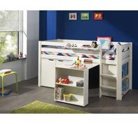 Vipack Lit de jeu Pino avec bureau, étagère et commode 2 éléments - Lit en pin massif, Meubles d'appoint MDF laqué blanc, Dimension : 210 cm x 114 cm x 106 cm ; PICOHSBUBIKD14