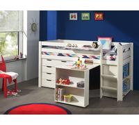 Vipack Lit de jeu Pino avec bureau, étagère et commode à tiroirs - Lit en pin massif, Meubles d'appoint MDF laqué blanc, Dimension : 210 cm x 114 cm x 106 cm ; PICOHSBUBIKS14