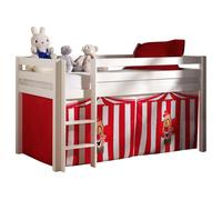 Vipack Lit de jeu Pino avec set textile "Cirque" - Pin massif laqué blanc, Dimension : 210 cm x 114 cm x 106 cm ; PICOHSZG1472