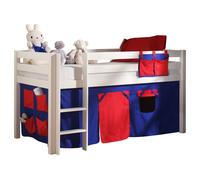 Vipack Lit de jeu Pino avec set textile "Domino" - Pin massif laqué blanc, Dimension : 210 cm x 114 cm x 106 cm ; PICOHSZG1475
