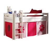 Vipack Lit de jeu Pino avec set textile "Pink Flower" - Pin massif laqué blanc, Dimension : 210 cm x 114 cm x 106 cm ; PICOHSZG1473