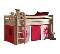 Vipack Lit de jeu Pino avec set textile "Pink Flower" - Pin massif laqué naturel, Dimension : 210 cm x 114 cm x 106 cm ; PICOHSZG1073