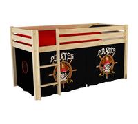 Vipack Lit de jeu Pino avec set textile "Pirates" - Pin massif laqué naturel, Dimension : 210 cm x 114 cm x 106 cm ; PICOHSZG1077