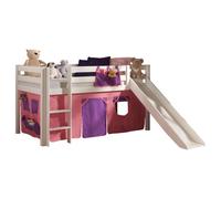 Vipack Lit de jeu Pino avec toboggan et set textile "Bella" - Pin massif laqué blanc, Dimension : 210 cm x 114 cm x 218 cm ; PICOHSGB1474