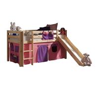 Vipack Lit de jeu Pino avec toboggan et set textile "Bella" - Pin massif laqué naturel, Dimension : 210 cm x 114 cm x 218 cm ; PICOHSGB1074