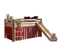 Vipack Lit de jeu Pino avec toboggan et set textile "Cirque" - Pin massif laqué naturel, Dimension : 210 cm x 114 cm x 218 cm ; PICOHSGB1072