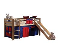 Vipack Lit de jeu Pino avec toboggan et set textile "Domino" - Pin massif laqué naturel, Dimension : 210 cm x 114 cm x 218 cm ; PICOHSGB1075