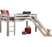 Vipack Lit de jeu Pino avec toboggan - Pin massif laqué blanc, Dimensions : 210 cm x 114 cm x 218 cm ; PIHSGB14