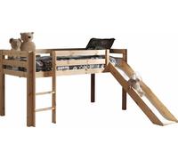 Vipack Lit de jeu Pino avec toboggan - Pin massif laqué naturel, Dimensions : 210 cm x 114 cm x 218 cm ; PIHSGB10