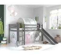 Vipack Lit Enfant Surlev Avec Toboggan Pino 90x200cm Gris + Rideau Et Tunnel De Lit Birdy