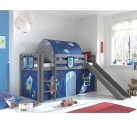 Vipack lit de jeu Pino incl. toboggan avec set textile rideau, tunnel et 3 sacs "Astro"