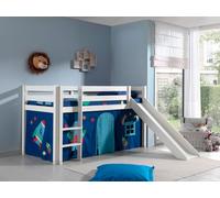 Vipack lit de jeu Pino incl. toboggan, surface de couchage 90x200 cm avec set textile rideau "Astro