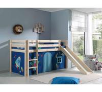 Vipack lit de jeu Pino incl. toboggan, surface de couchage 90x200 cm avec set textile rideau "Astro