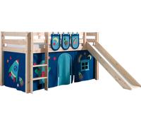 Vipack lit de jeu Pino incl. toboggan, surface de couchage 90x200 cm avec set textile rideau et 3 sacs "Astro"
