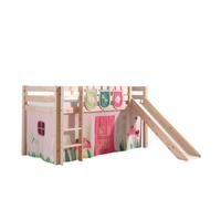 Vipack lit de jeu Pino incl. toboggan, surface de couchage 90x200 cm avec set textile rideau et 3 sacs "Spring