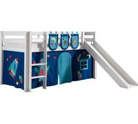 Vipack lit de jeu Pino incl. toboggan, surface de couchage 90x200 cm avec set textile rideau et 3 sacs "Astro"