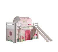 Vipack Lit de jeu Pino surface de couchage 90x200 cm avec toboggan, rideau et tunnel «Spring»