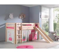 Vipack lit de jeu Pino incl. toboggan, surface de couchage 90x200 cm avec set textile rideau "Princes