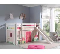 Vipack lit de jeu Pino incl. toboggan, surface de couchage 90x200 cm avec set textile rideau "Spring