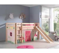 Vipack lit de jeu Pino incl. toboggan, surface de couchage 90x200 cm avec set textile rideau "Spring