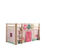 Vipack lit de jeu Pino, surface de couchage 90x200 cm avec set textile rideau et 3 sacs "Spring