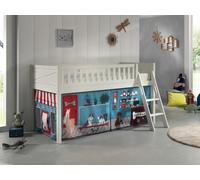 VIPACK - Lit de jeu SCOTT, LF 90 x 200 cm, avec sommier à lattes, échelle et set textile "Pet Shop", laqué blanc