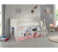 VIPACK - Lit de jeu SCOTT, LF 90 x 200 cm, avec sommier à lattes, échelle et set textile "Princess Sophie", laqué blanc