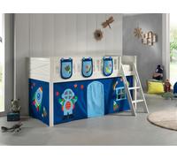 VIPACK - Lit de jeu SCOTT, LF 90 x 200 cm, avec sommier à lattes, échelle et set textile rideau et 3 poches "Astro
