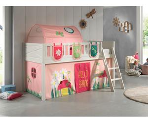 VIPACK - Lit de jeu SCOTT, LF 90 x 200 cm, avec sommier à lattes, échelle et set textile rideau, tunnel et 3 poches "Spring