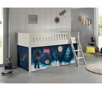 VIPACK - Lit de jeu SCOTT, LF 90 x 200 cm, avec sommier à lattes, échelle et set textile "Space Shuttle", laqué blanc