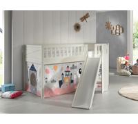 VIPACK - Lit de jeu SCOTT, LF 90 x 200 cm, avec sommier à lattes, toboggan, échelle et set textile "Princess Sophie", laqué blanc