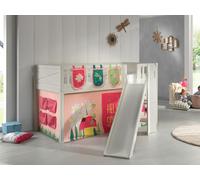 VIPACK - Lit de jeu SCOTT, LF 90 x 200 cm, avec sommier à lattes, toboggan, échelle et set textile rideau et 3 sacs "Spring