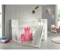 VIPACK - Lit de jeu SCOTT, LF 90 x 200 cm, avec sommier à lattes, toboggan, échelle et set textile rideau "Princess