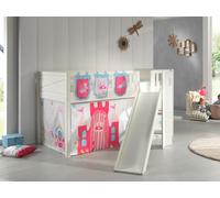 VIPACK - Lit de jeu SCOTT, LF 90 x 200 cm, avec sommier à lattes, toboggan, échelle et set textile rideau et 3 sacs "Princess
