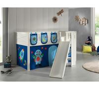 VIPACK - Lit de jeu SCOTT, LF 90 x 200 cm, avec sommier à lattes, toboggan, échelle et set textile rideau et 3 sacs "Astro