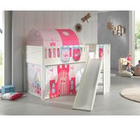 VIPACK - Lit de jeu SCOTT, LF 90 x 200 cm, avec sommier à lattes, toboggan, échelle et set textile rideau, tunnel et 3 sacs "Princess