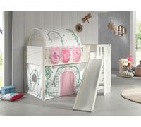 VIPACK - Lit de jeu SCOTT, LF 90 x 200 cm, avec sommier à lattes, toboggan, échelle et set textile rideau, tunnel et 3 sacs "Birdy