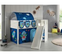 VIPACK - Lit de jeu SCOTT, LF 90 x 200 cm, avec sommier à lattes, toboggan, échelle et set textile rideau, tunnel et 3 sacs "Astro