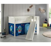 VIPACK - Lit de jeu SCOTT, LF 90 x 200 cm, avec sommier à lattes, toboggan, échelle et set textile rideau "Astro