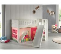 VIPACK - Lit de jeu SCOTT, LF 90 x 200 cm, avec sommier à lattes, toboggan, échelle et set textile rideau "Spring