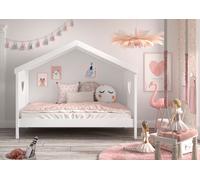 Vipack Lit de maison Amori avec surface de couchage 90 x 200 cm, incl. sommier à lattes à roulettes Finition en pin et MDF laqué blanc