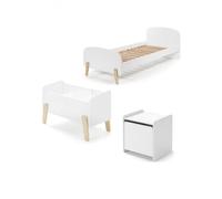 Vipack Set lit Kiddy 90x200 - sommier, console de nuit et caisse de jeux MDF laqué blanc