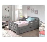 Vipack Lit Enfant Jumper Extensible de 140 à 200 cm, avec tiroir de lit et Matelas 140 + 60 cm en pin Massif laqué Gris