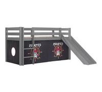 Vipack Lit Enfant Surélevé Avec Toboggan Pino 90x200cm Gris + Rideau de lit Pirates Gris G
